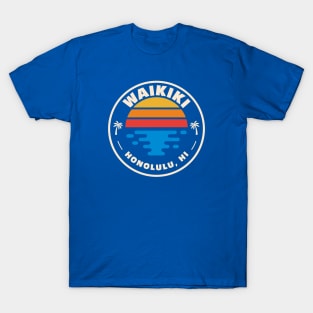 Retro Waikiki Beach Honolulu Hawaii Vintage Beach Emblem T-Shirt